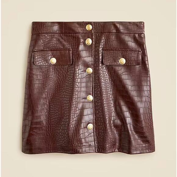 J. Crew Croc-Embellished Faux Leather Mini Skirt Midnight Brown Size 4 NWT - Picture 4 of 12